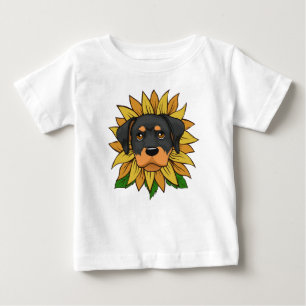 Camiseta De Bebé Cara de perro Rottweiler lindo en Girasol