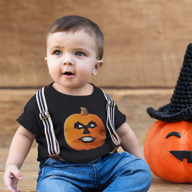 Camiseta De Bebé Cara siniestra Jack o' Lantern, Calabaza Halloween (Jack o' Lantern Sinister Face, Halloween Pumpkin Baby T-Shirt)