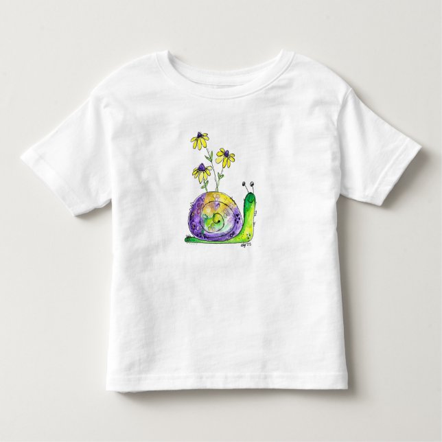 Camiseta De Bebé Caracol alegre y caprichoso con flores amarillas (Anverso)
