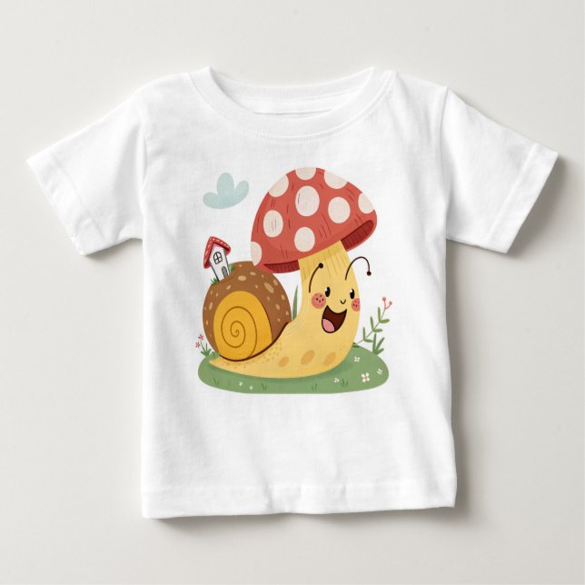 Camiseta De Bebé Caracol Kawaii con hongo (Anverso)