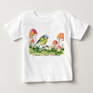 Camiseta De Bebé Carbonero azul y Amanita muscaria Acuarela