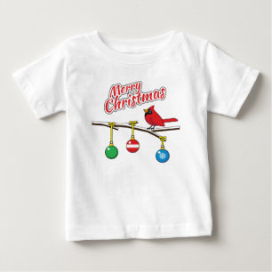 Camiseta De Bebé Cardenal Rojo sobre la rama desnuda de los Navidad