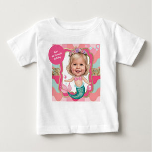 Camiseta De Bebé Caricatura de Sirena Cumpleaños 4 Rosa y Turquesa