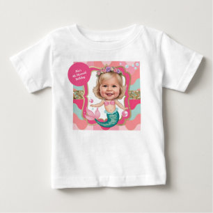 Camiseta De Bebé Caricatura de sirena rosa y azul turquesa para 4º 