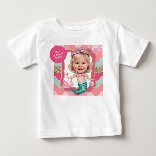 Camiseta De Bebé Caricatura de sirena rosa y azul turquesa para 4º  (Anverso)