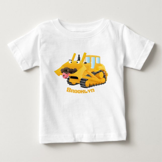 Camiseta De Bebé Caricatura graciosa amarilla con bulldozer (Anverso)