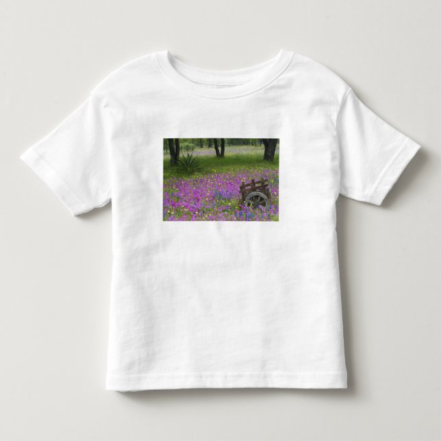 Camiseta De Bebé Carro de madera en campo de Phlox, Blue Bonnets (Anverso)