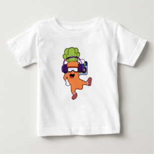 Camiseta De Bebé Carrot en la música con auriculares