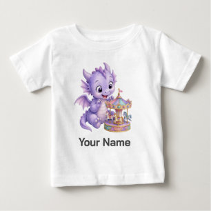 Camiseta De Bebé Carusel Mágico Dragón Bebé Morado Personalizado