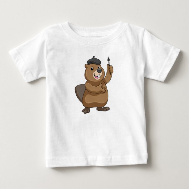Camiseta De Bebé castor como pintador con pincel de pintura (Anverso)