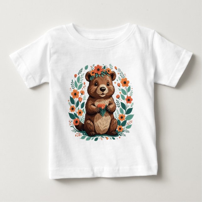 Camiseta De Bebé Castor floral lindo (Anverso)