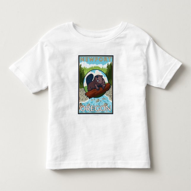 Camiseta De Bebé Castor y río - Newport, Oregon (Anverso)