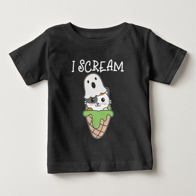 Camiseta De Bebé Cat Halloween Ghost I Scream Ice Cream Pun (Anverso)