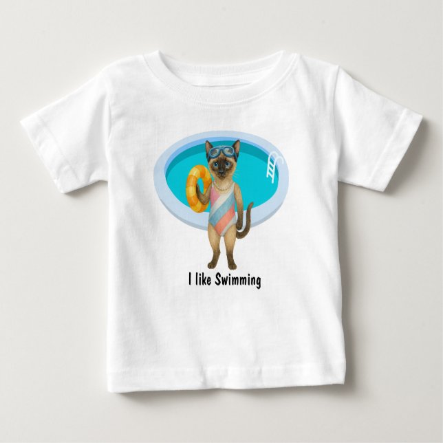Camiseta De Bebé Cat is at the pool for pool party (Anverso)