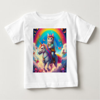 Camiseta De Bebé Cat Riding Unicorn with Rainbows and Butterflies
