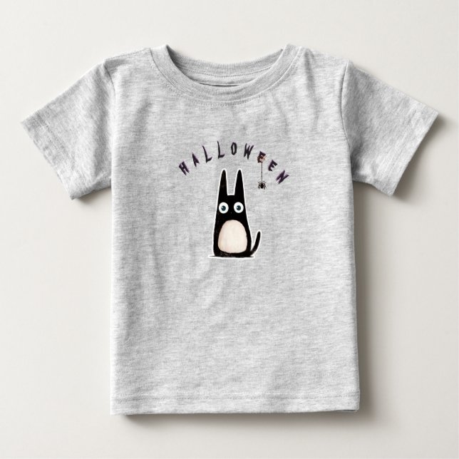Camiseta De Bebé cat + spider + Halloween, personalized (Anverso)