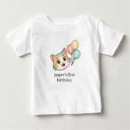 Camiseta De Bebé Cat with 3 Blue Balloons 1st Birthday