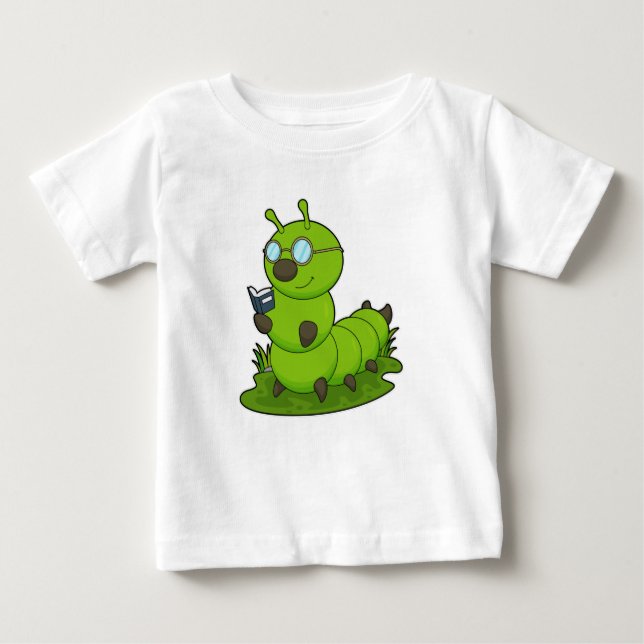 Camiseta De Bebé Caterpillar como atormentado con gafas y libros (Anverso)