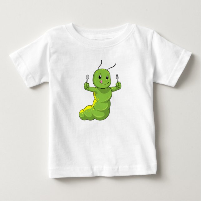 Camiseta De Bebé Caterpillar con cuchara y horquilla (Anverso)