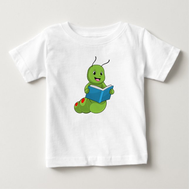 Camiseta De Bebé Caterpillar en lectura con libro (Anverso)