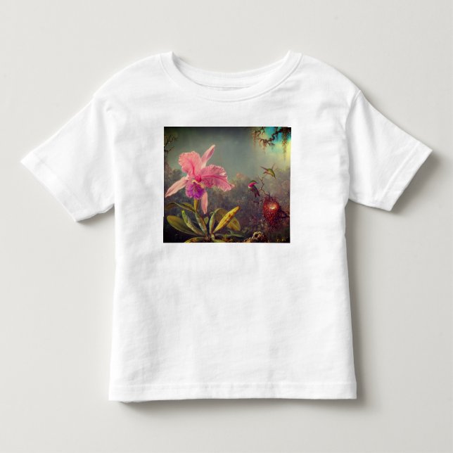 Camiseta De Bebé Cattleya Orchid y tres Hummingbirds Heade (Anverso)