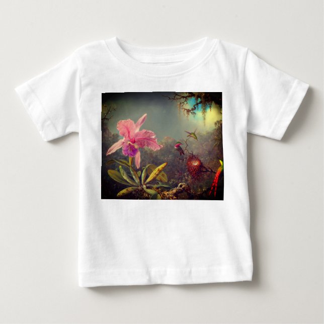 Camiseta De Bebé Cattleya Orchid y tres Hummingbirds Heade (Anverso)