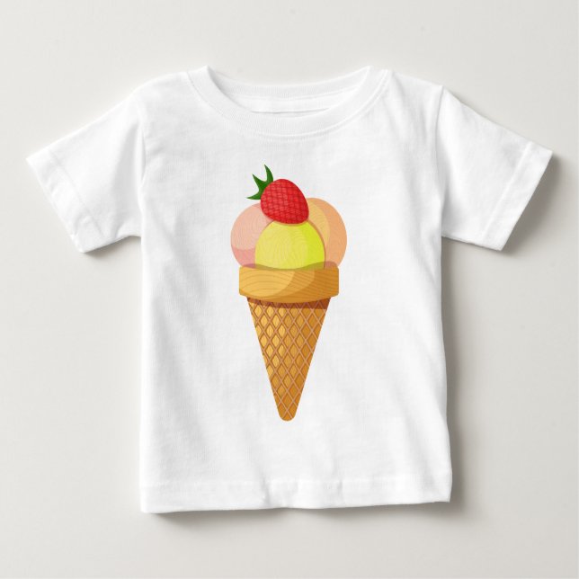 Camiseta De Bebé Cazas de helado y fresa en cono de gofre (Anverso)