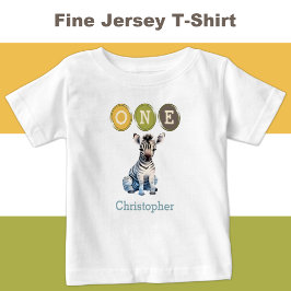 Camiseta De Bebé Cebra 1er cumpleaños uno con nombre azul