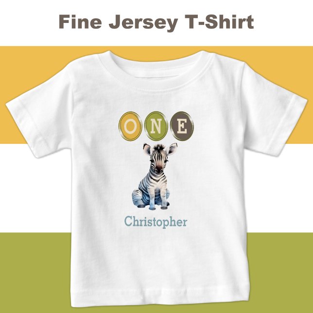 Camiseta De Bebé Cebra 1er cumpleaños uno con nombre azul (Subido por el creador)