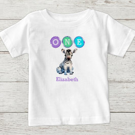 Camiseta De Bebé Cebra 1er Cumpleaños uno con nombre púrpura