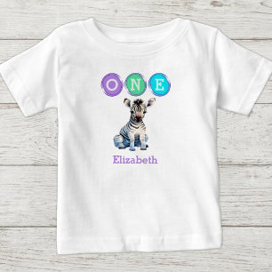 Camiseta De Bebé Cebra 1er Cumpleaños uno con nombre púrpura
