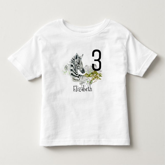 Camiseta De Bebé Cebra Cuta En Acuarelas Edad De Cumpleaños (Anverso)