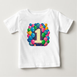 Camiseta De Bebé Celebración Colorida del 1er Cumpleaños con Globos