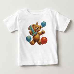 Camiseta De Bebé Celebración de cumpleaños de adorable oso de peluc