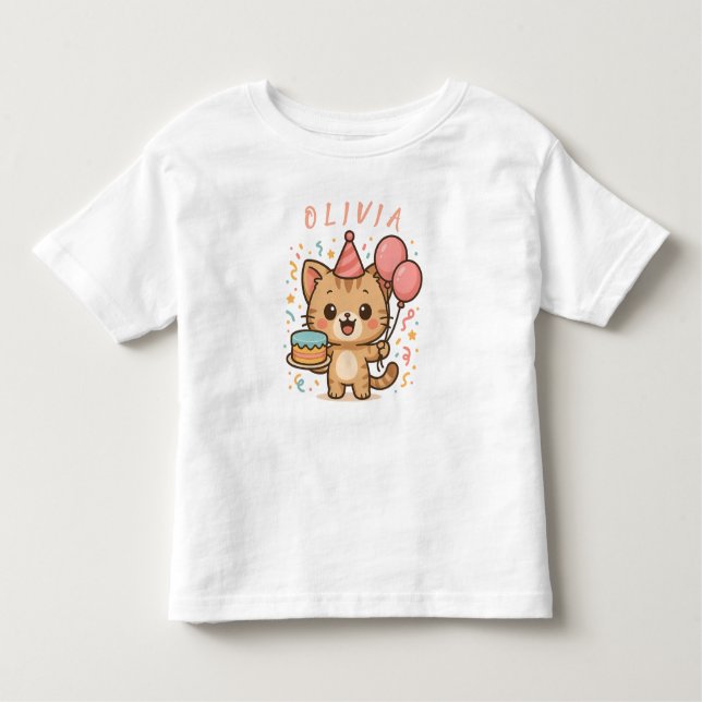 Camiseta De Bebé Celebrar la alegría: Gato adorable con globos y pa (Anverso)
