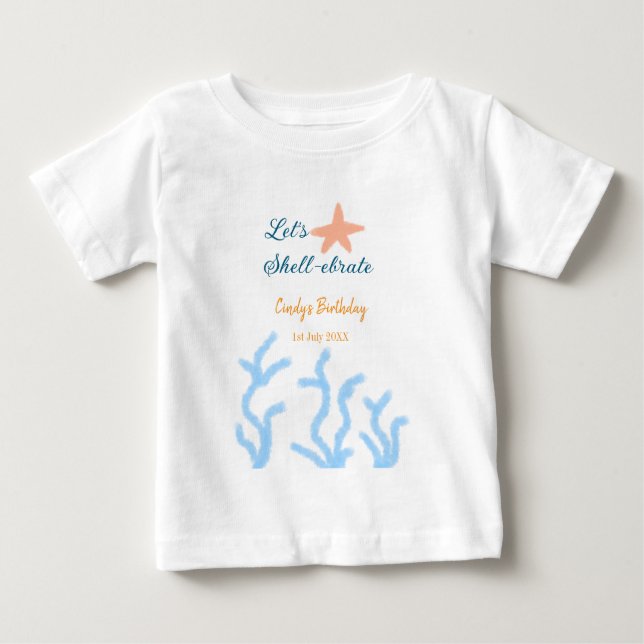 Camiseta De Bebé Celebremos bajo el mar cumpleaños azul  (Anverso)