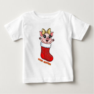 Camiseta De Bebé Cerdito lindo en media de Navidad