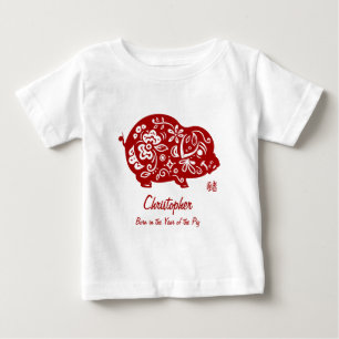 Camiseta De Bebé Cerdo chino rojo ordenado