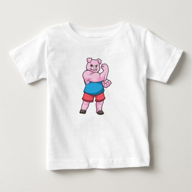 Camiseta De Bebé Cerdo como culturista con gran brazo superior (Anverso)