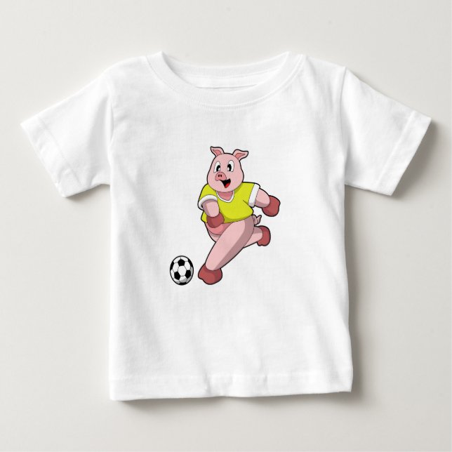 Camiseta De Bebé Cerdo como jugador de fútbol con fútbol (Anverso)