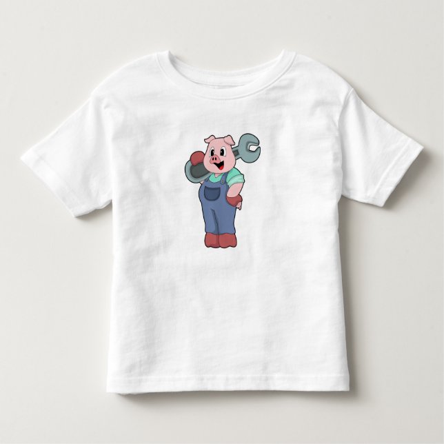 Camiseta De Bebé Cerdo como mecánico con llave (Anverso)