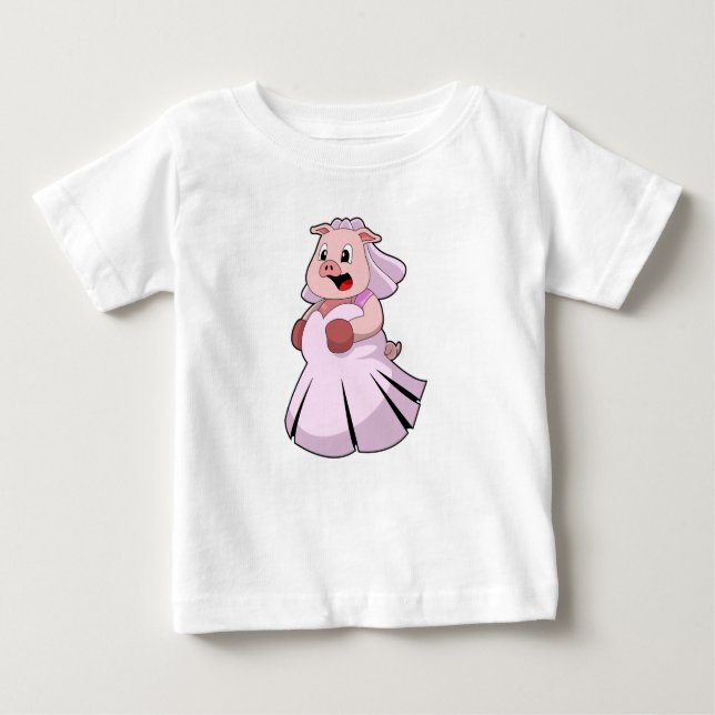 Camiseta De Bebé Cerdo como novia con vestido Boda. PNG (Anverso)