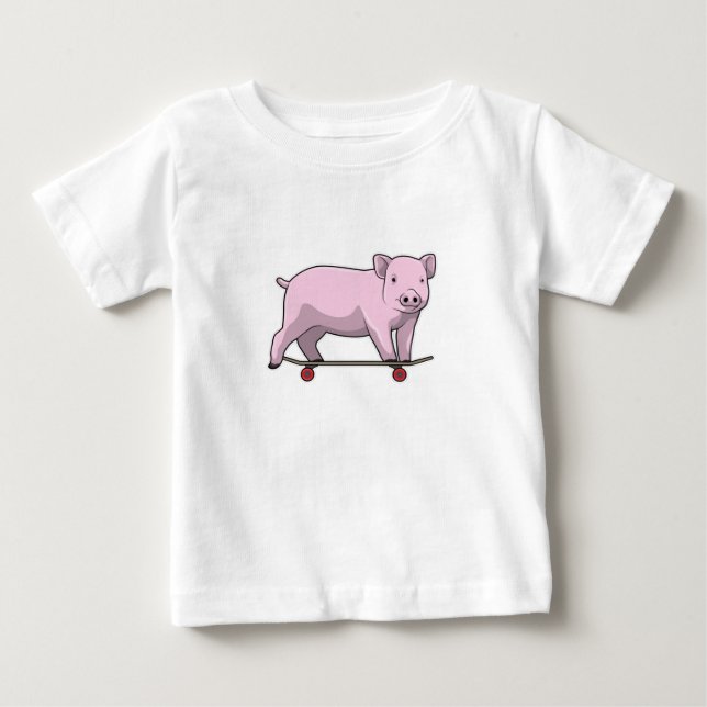 Camiseta De Bebé Cerdo como patinador con patineta (Anverso)