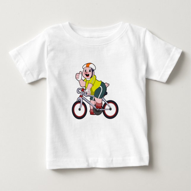 Camiseta De Bebé Cerdo con bicicleta y casco (Anverso)