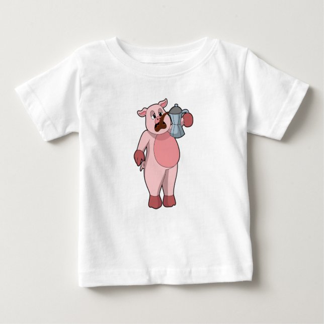 Camiseta De Bebé Cerdo con café (Anverso)