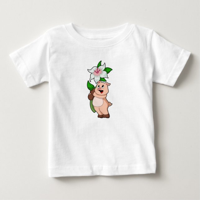 Camiseta De Bebé Cerdo con Lily de Flores (Anverso)