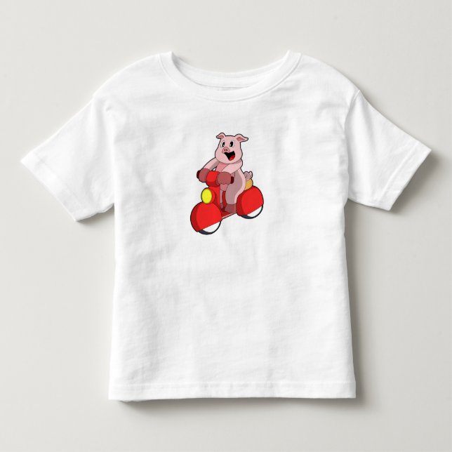 Camiseta De Bebé Cerdo en bicicleta con Scooter (Anverso)