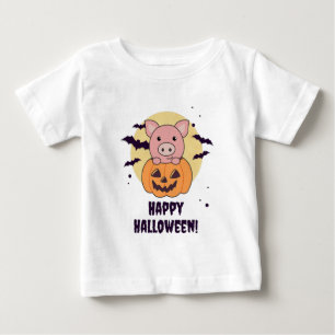 Camiseta De Bebé Cerdo En Calabaza Dulces Cerdos Feliz Halloween