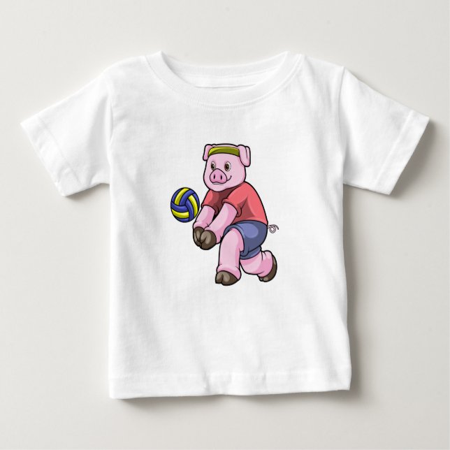 Camiseta De Bebé Cerdo en deportes con voleibol (Anverso)