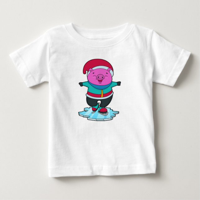 Camiseta De Bebé Cerdo en patinaje sobre hielo con patines de hielo (Anverso)